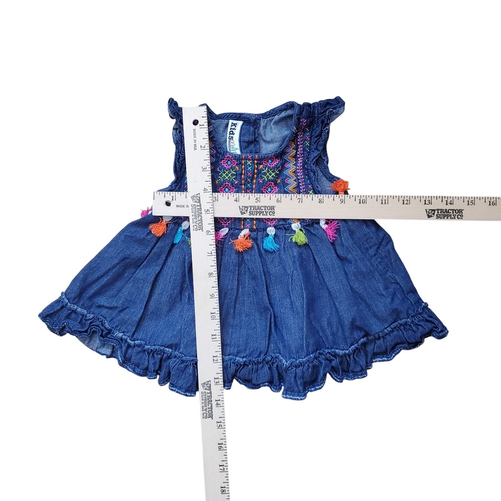 Kids Headquarters Denim Babydoll Colorful Tassels Ruffle Sleeves‎ Top Size 24M - Picture 4 of 6
